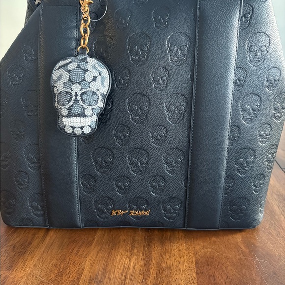 Betsey Johnson Black Skull Embossed Tote with Gold Accents - Picture 3 of 6